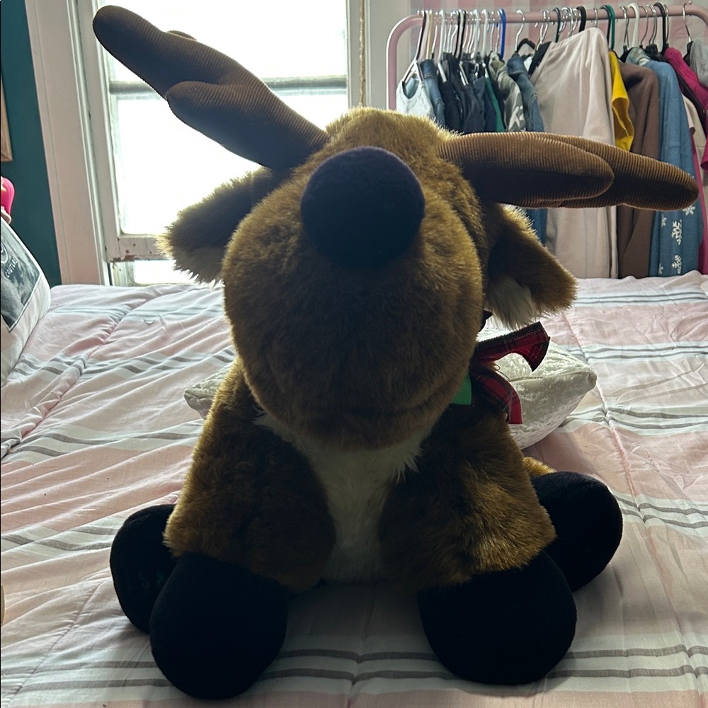 Vintage 1998 Oversized Plush Reindeer Dog Toy - Brown and Black